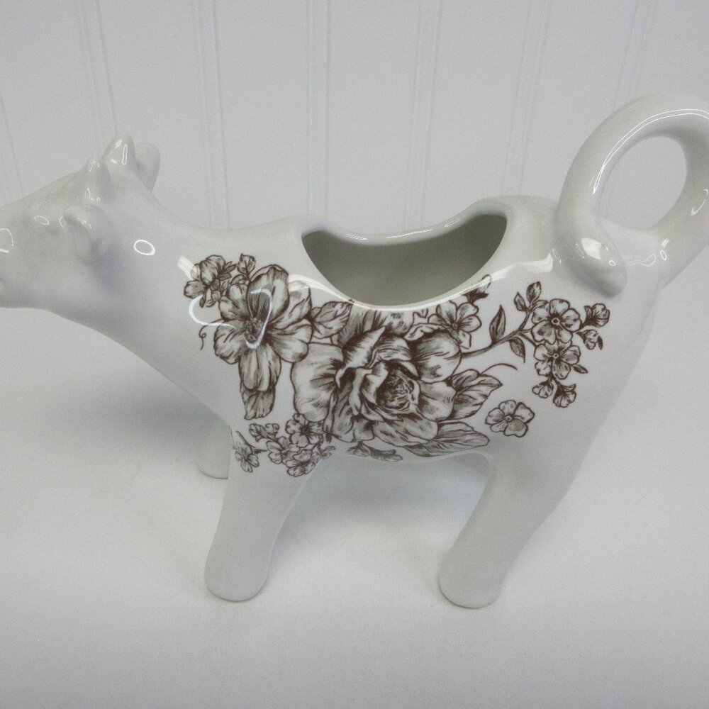 Pioneer Woman Agatha Cow Creamer Floral Brown Stoneware New